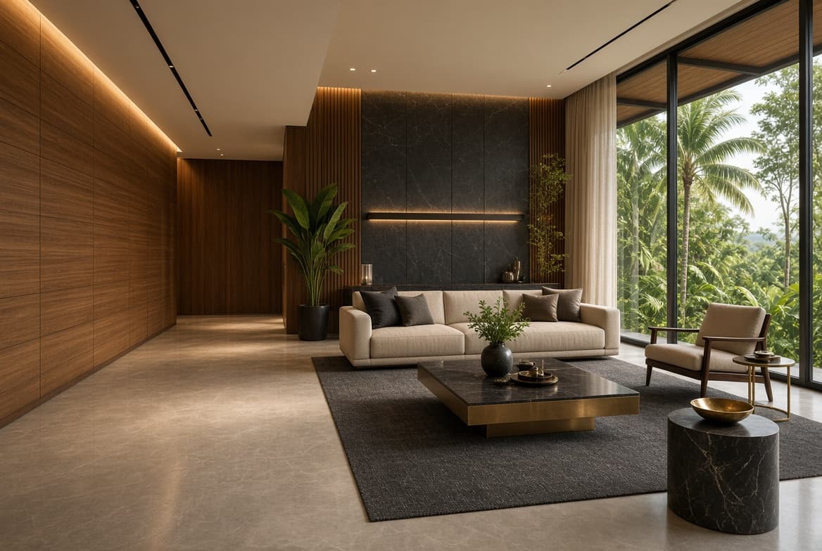 Interior ruang tamu bergaya modern luxury